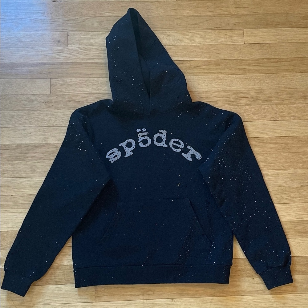 Black 'ap5der' Logo Hoodie with Speckle Detail